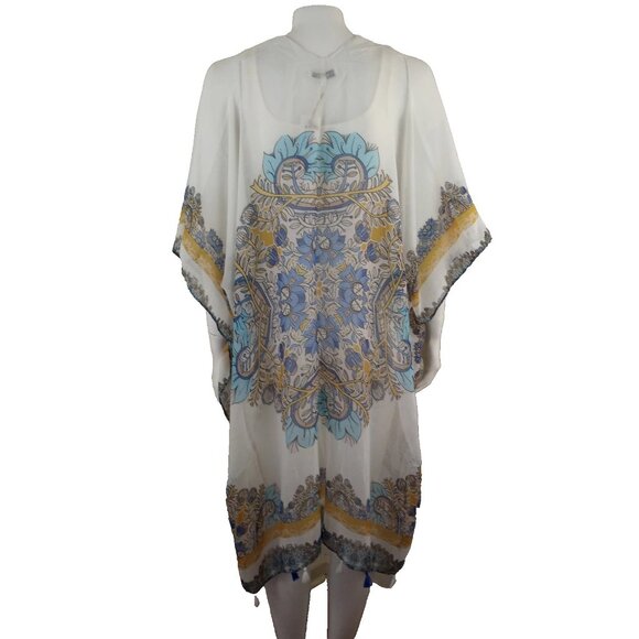 NWT Woven Heart Boho Mandala Print Open Front Sheer Tasseled Kimono One Size - Picture 5 of 8